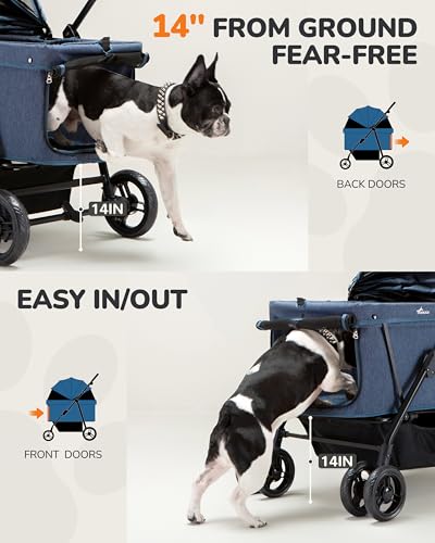 OJCME Dog Stroller for Large & Medium Dogs (20–132 lbs), Pet Stroller for 2 Small Dogs, Extra Large Heavy Duty, Foldable & Ventilated, Pink or Navy