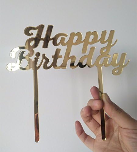 Acrylic Mirror Happy Birthday Cake Topper ,Cake Toppers Birthday Party Decoration By Ruixuan (Gold)
