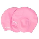 2 Pack,IPOW Soft Wrinkle-Free Silicone Swim Swimming Cap Soft Ear Protective Bating Hat Cap for Short and Medium Length Hair