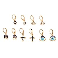 MEIYIN Crystal Eye Cross Lucky Pendant Hoop Earring Set Evil Protection Fashion Jewelry