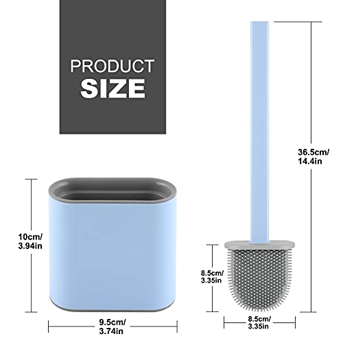 Onlyesh Silicone Toilet Brush with Holder, Wall Mounted Toilet Brush Set with Drain Pad & Extra Hook, Deep Cleaner Toilet Brushes with No-Slip Plastic Handle, for Bathroom Toilet (Blue)
