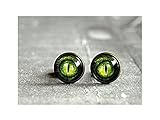 Green Dragon Eye Stud Earrings, Antique Brass Stud Ear Post Dragon Eye Jewelry,Glass Dome Stud Stud Earrings Eyeball Earring