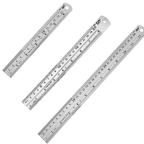 Eyech 3pc Stainless Steel Ruler Straight Edge Double-Sided Design Metal Rulers Kit for Office and School Engineering, Measuring, Teaching-12 Inch + 8 Inch + 6 Inch - Thumbnail 7