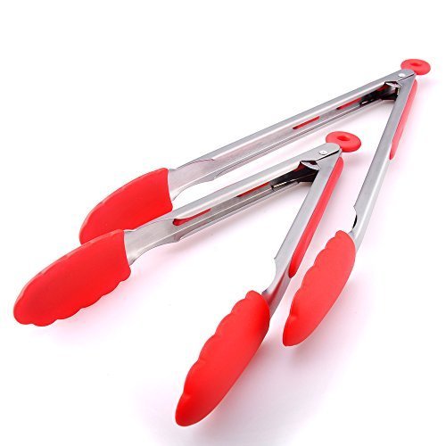 Roybens 2 Silicone Tongs Kitchen Tongs Stainless Steel Detachable Silicone Tips Baking Barbecue Tongs Baking Supplies 9 12 Inch Red