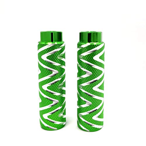 Mantain 4 PCS Bike Pegs, 4" Length Aluminum Alloy Cylinder Anti-Skid S Stripes Fit 3/8 inch Axles (Green)