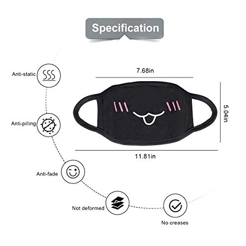 Magicfour Mouth Masks,5Pack Kawaii Muffle Mask,Anti Dust Cute Kaomoji Face Mask Black Cotton Masks for Boys Girls