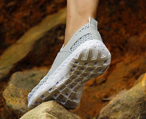 Adorllya Water Shoes for Women Mens Atheletic Barefoot Aqua Socks Summer Outdoor Water Socks Slip on Mesh Swim Shoes for Beach Swim Surf Yoga Exercise, Gray-a, 9 Women/8 Men
