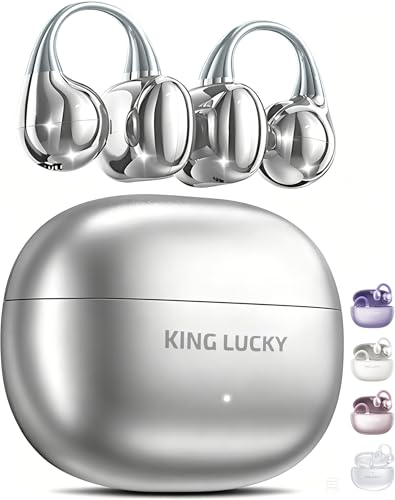 King Lucky Neue Generation kabelloser Bluetooth 6.0 Clips-Kopfhörer mit Mikrofon, 50 Stunden Spielzeit, ENC, IPX5 Wasserdichtigkeit, Sport-Kopfhörer, bequem für