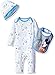 Disney Baby Boys' Mickey Mouse Coverall, Hat, and Bib Set, White, 6-9 Months
