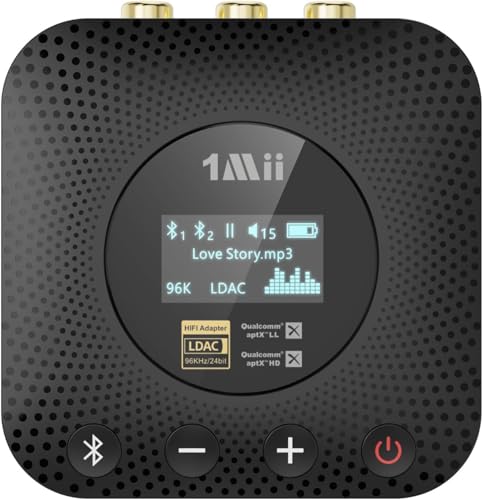 1Mii B06HD+ Bluetooth 5.3 High Resolution Music Receiver for Home Stereo with LDAC, HiFi Bluetooth Audio Adapter with Audiophile DAC, Volume Control, aptX HD, OLED Display