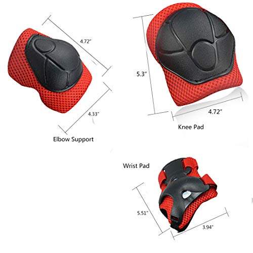 Kids Protective Gear Set Wemfg Knee Pads for Kids 3-8 Years Toddler Knee and Elbow Pads with Wrist Guards 3 in 1 for Skating Cycling Bike Rollerblading Scooter（Red） - Thumbnail 7