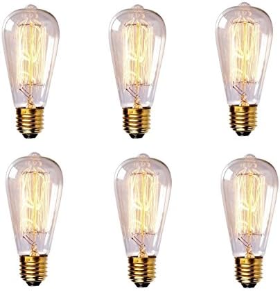 BFU Edison Bulb, Vintage Edison Bulb, 60w Filament Incandescent Bulbs, Clear Glass, Squirrel Cage Design, E26/E27 Medium Base, Pack of 6