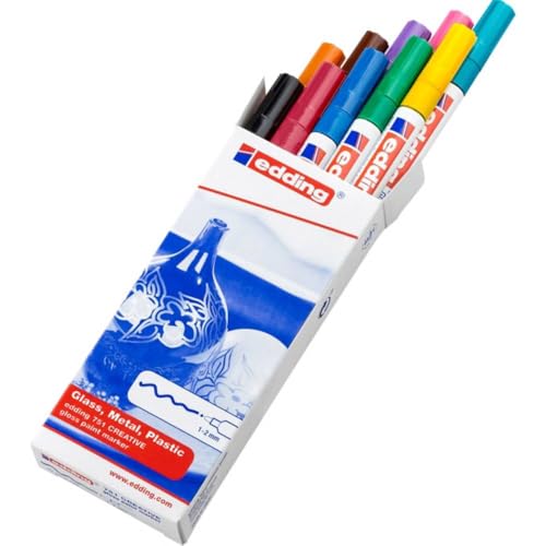 edding 751 gloss paint marker - multi-coloured - set of 10 paint markers - round tip 1-2 mm - paint pen for glass, pebbles, wood, plastic, paper - waterproof, high coverage