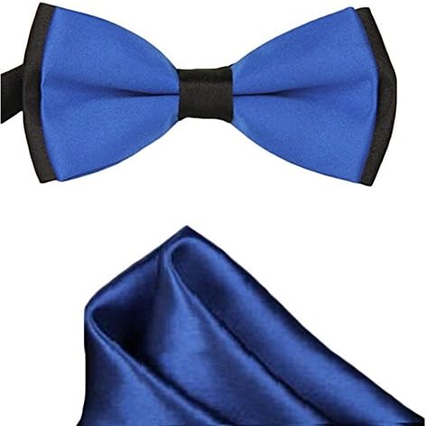 Mens Blue and Black Formal Event Pre-Tied Bow Tie and Pocket Square (Royal Blue)