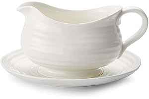 Portmeirion Sophie Conran 24 Oz Gravy Boat with Stand, Porcelain Sauce Boat, Elegant Serveware for Gravy, Sauces, Salad Dressings, Handcrafted Design, Durable, Microwave and Dishwasher Safe (White)