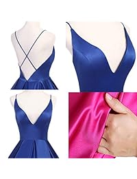 Ruolai - Vestido de noche de satén largo con tirantes para mujer, vestido formal con bolsillos