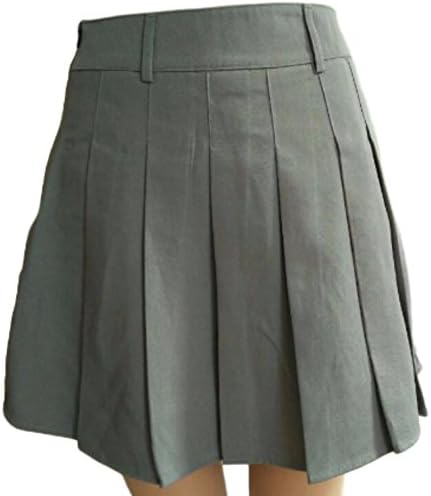 PEPU Women`s check Pleated School Skirt Japanese Asian Costume (XL, gray)