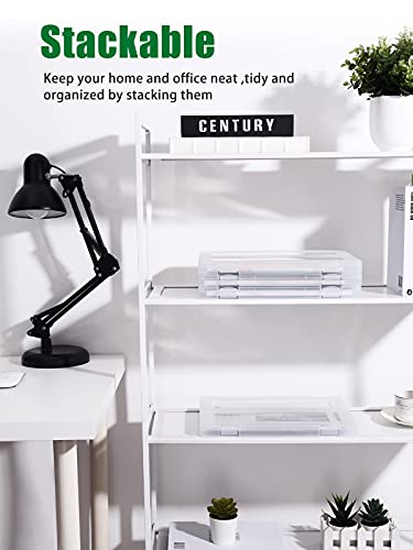 Denkee 4 Pack A4 Paper Organizer Box, Plastic Scrapbook Paper Organizer Containers for Craft and Arts Storage, Portable Board Game Storage for Art Supplies 8.5