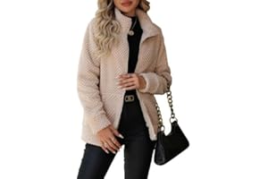 Vipwest Women's Full Zip Stand Collar Fleece Sherpa Jacket with Pockets (S-5XL)