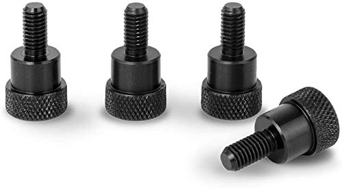 Aluminum Knurled Screws with Shoulder, M4 x 10mm, Total Length of Screw 20mm, Head Diameter 10mm - Set of 4 (Black)