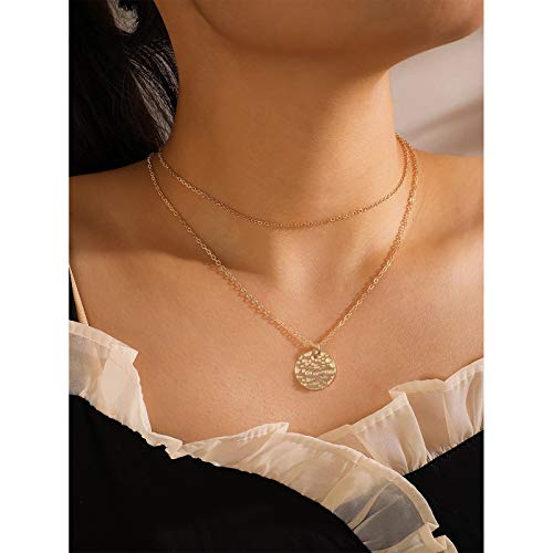 WHIPPY Women Disc Pendant Necklace Dot Moon Necklaces Double Layer Dainty Chain Fashion Jewelry