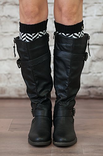 Chevron Leg Warmers Womens Knit with 3 Buttons By Modern Boho (Black)