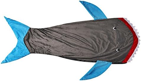 Shark Blanket for Kids Boys, Blankie Tails Soft Knitted Fleece Sleeping Bag Snuggle Quilt, Large 56" x 20" (Blue)