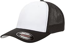 6511W Flexfit Mesh Cotton Twill Trucker Cap - OSFA (Black/White/Black)