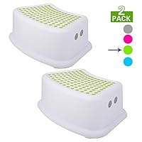 Step Stool for Kids (2 Pack), Toddlers Stool for Potty Training, Bathroom, Kitchen, Bedroom, Toy Room and Living Room. Toilet Stools with Soft Anti-Slip Grips for Safety, Stackable (Green)