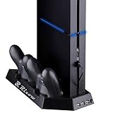 Rixow Refrigeración para PS4 con Dos Ventiladores de Playstation 4 Consola con Puertos Libres Cargador Doble Estación de Carga para Dual Shock - Negro