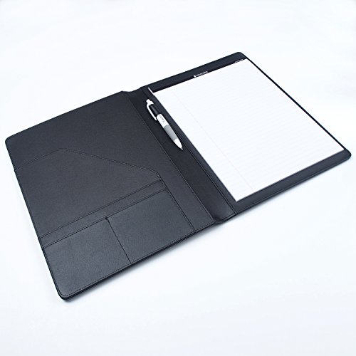 AHZOA 4 Pockets A4 Size Memo Padfolio S3 with Mechanical Pencil , Including 8.27 X 11.7 Inch Legal Writing Pad, Synthetic Leather Handmade 9.84 X 12.99 Inch Notepad Clipboard (black)