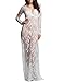U-Story Women's Deep V Neck Lace See Through Maternity Dress Long Sleeve Beach Dresses