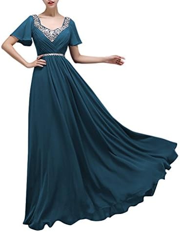 JY FASHION Floor Length Beaded Chiffon Mother of Bride Evening Party Dress US 12 Teal