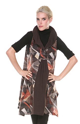 Terra-Sj Apparel Women's Geo Abstract Printed Knit Tunic Length Collared Vest Jumper