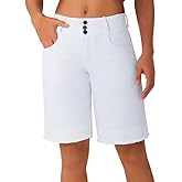 roswear Women's Stretchy Wide Leg High Waisted Frayed Hem Long Jean Shorts