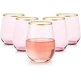 Oojami 40 count Unbreakable Stemless Plastic Wine Champagne Whiskey Glasses Elegant Durable Disposable Indoor Outdoor Ideal for Home, Office, Bars, Wedding, 12 Ounce Cups (Pink Matte Gold)