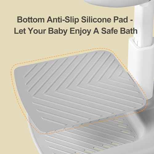Duck Standing Baby Bath Station, Adjustable 65cm Height with Anti-Slip Base & Detachable Shower Holder, 360° Cleaning for 6+ Months, ABS BPA-Free (Gray)​​