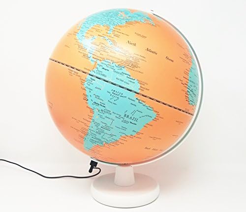 Pastel Palette Illuminated Glowing LED Decorative Modern Nightlight 12” Diameter World Globe for Home Décor and Lamp Globe (Orange Ocean & Green Land)