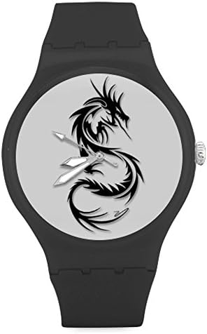 Mysterious Black Fantasys Dragon art Unisex Round Rubber Sport Watch,Watch Face Diameter: 1.58"