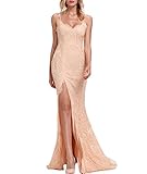 Lalagen Women's Floral Lace Split Long Formal Wedding Dress Evening Gown