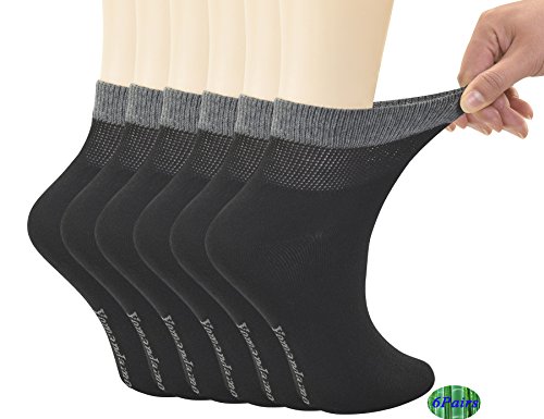 Yomandamor Women's Bamboo Diabetic Ankle Socks with Seamless Toe and Non-Binding Top,6 Pairs Size 9-11