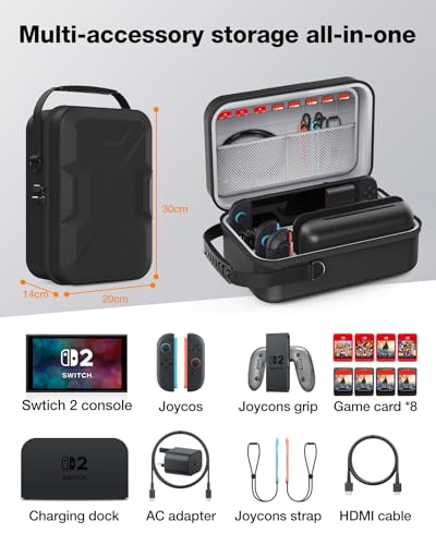 HEIYING Switch 2 Tragetasche für Nintendo Switch 2 Modell (2025), Tragbare Hartschalen Reisetasche mit vollem Schutz, entworfen, um verschiedene Switch 2 Zubehör für bequeme Reisen und Ausflüge zu spe thumbnail 3