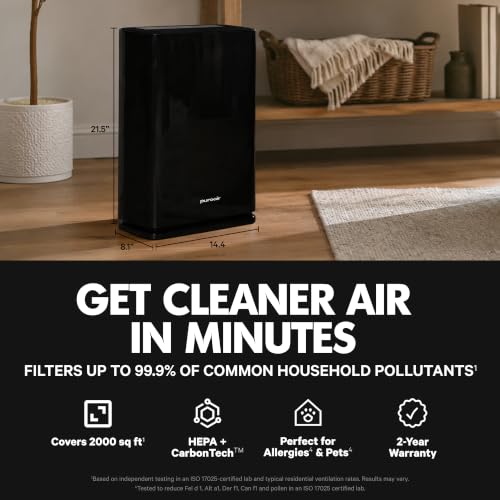 PuroAir 400 HEPA Air Purifier Large Room Air Cleaner up to 2,000 Ft² - HEPA CarbonTech Filter up to 500X Stronger - Air Quality Sensor, Auto & Quiet Sleep Modes - Air Purifiers for Large Rooms