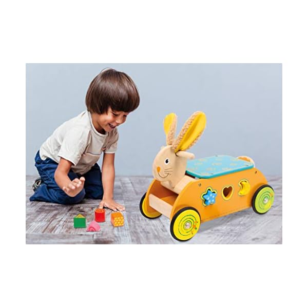 small foot 1573 Rutscher Steckspiel aus Holz, Motorikspielzeug für Babys, ab 12 Monate Motorikwagen Hase – Bild 5
