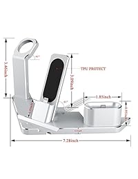 Apple Watch Stand, iPhone y soporte de auriculares, 4 en 1 de aluminio soporte de carga Dock Station para Apple Watch Series 3 2 1 auriculares iphone X 8 8plus 7 7 Plus 6S 6S Plus iPad, Plateado