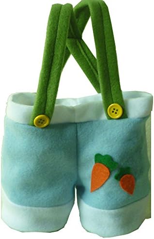 Fabric Easter Bunny Egg Tote Bag, Carrots Applique,Lightweight, Cute Bunny Ear Design For Kids (Sky Blue)