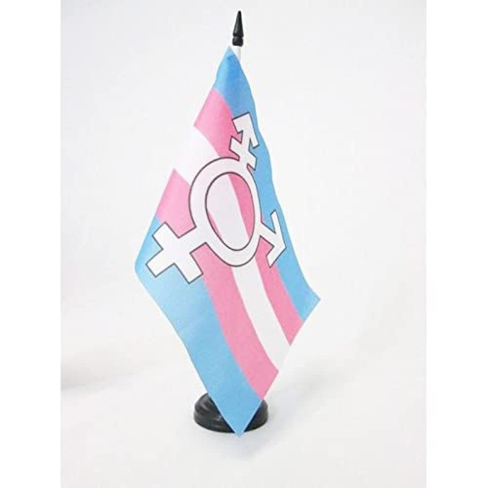 AZ FLAG Transgender Symbol Table Flag 5'' x 8'' - Rainbow Office Decoration 100% Polyester 21 x 14 cm - Mini Desk Flag with Pole and Black Plastic Base