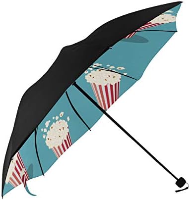 Retro Style Popcorn Art Image Cinema Cinema Theme Classical Design Compact Travel Umbrella Parasol Anti Uv Foldable Umbrellas(underside Printing) As Best Present For Women Uv Protection