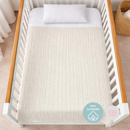 Manta para Bebê em Tricot 100% Algodão Macia, Respirável e Aconchegante Enxoval Luxo Recém-Nascido Menino Menina (Areia)
