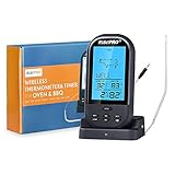 Wireless Grill Thermometer, RISEPRO Oven Temperature w/ Stainless Steel Probe for Meat Chicken Pork BBQ ET2515-BK